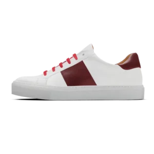 Fashion Sneakers White & burgundy leather Sneakers with side band